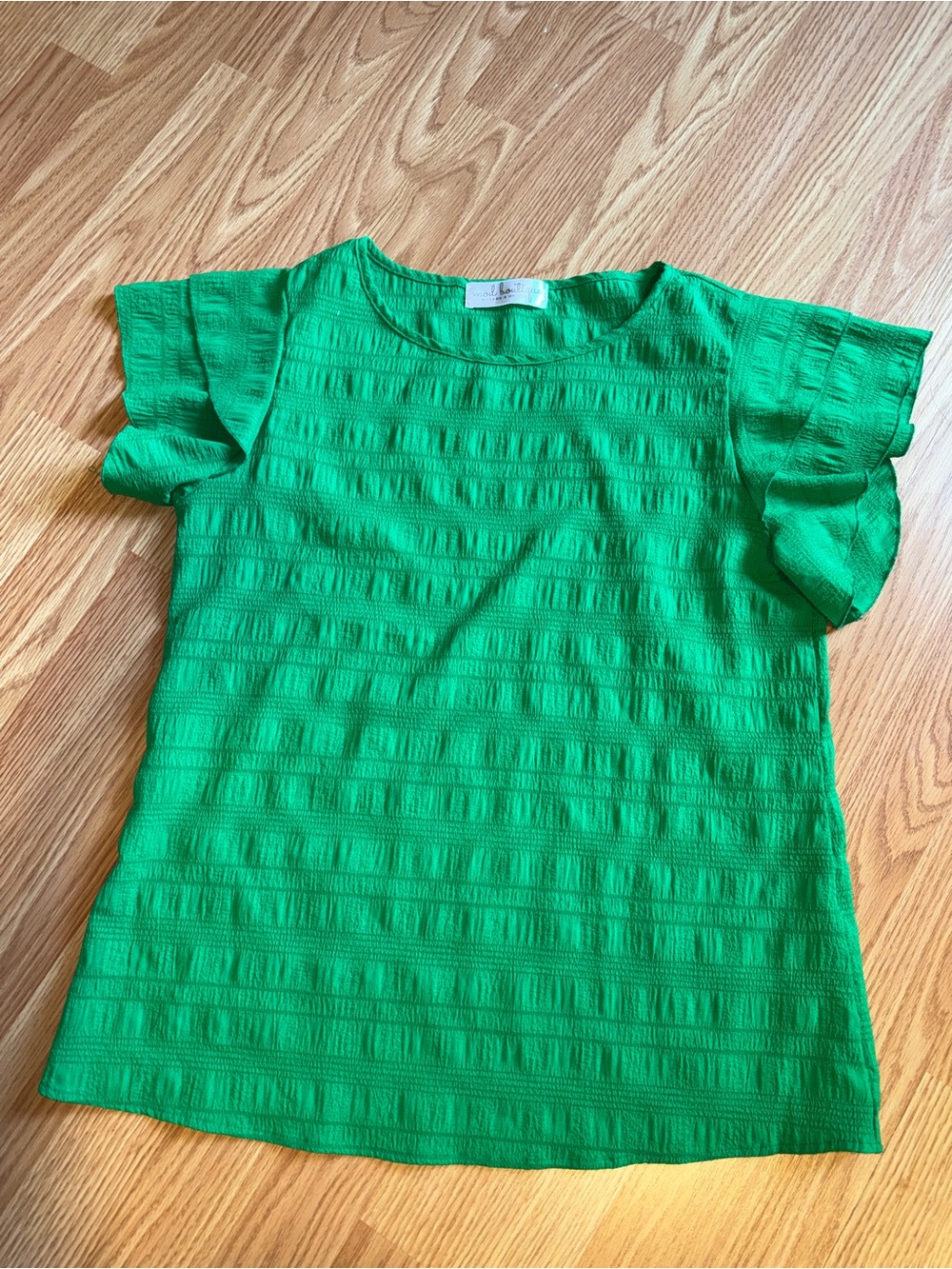 Green Textured Flutter Sleeve Blouse